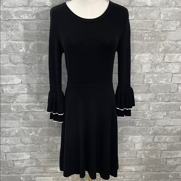 Vince Camuto Black Long Sleeve Sweater Dress with Ruffle Cuffs - Picture 1 of 6